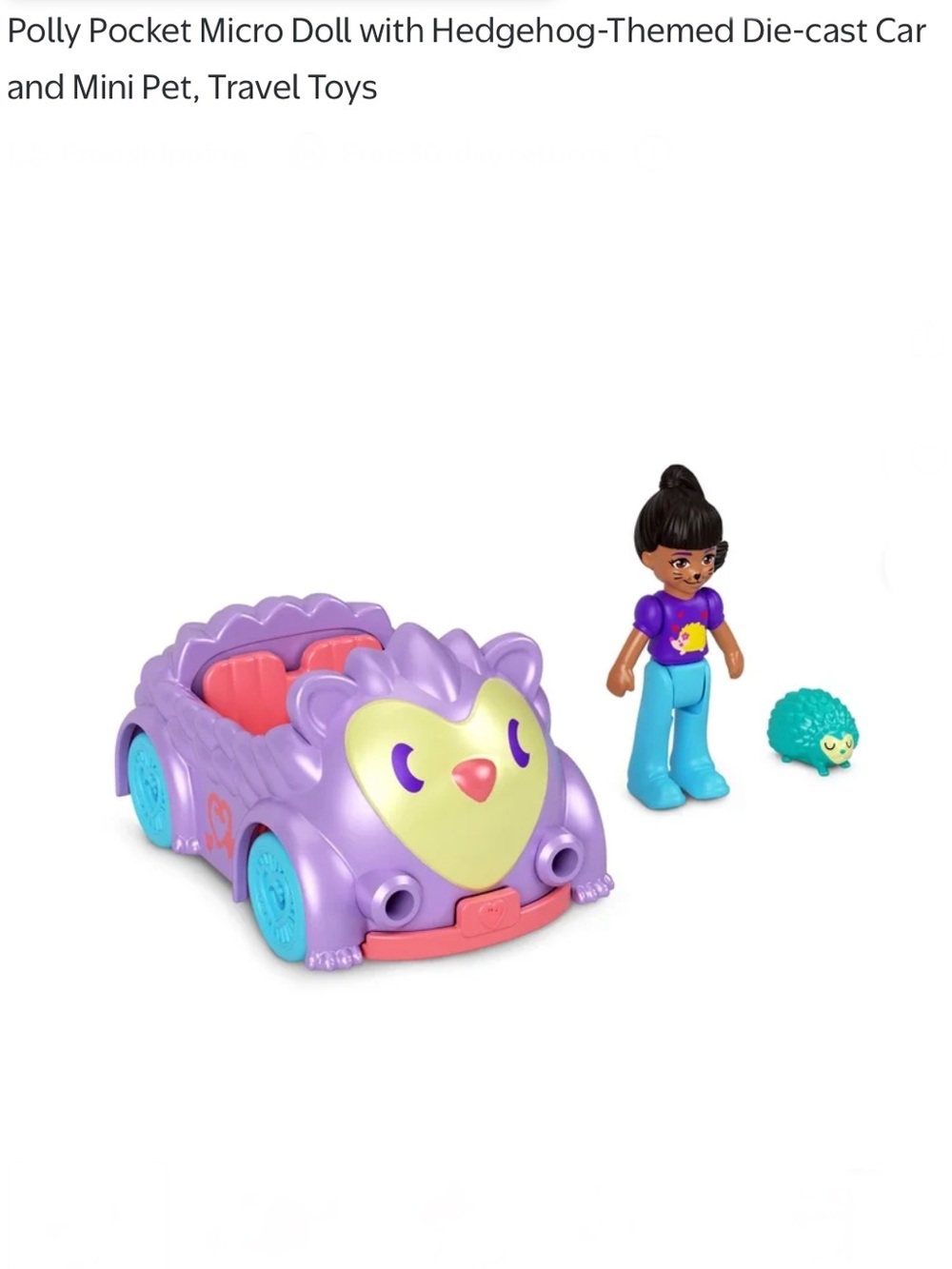 Polly Pocket Micro Doll with Hedgehog-Themed Die-cast Car and Mini Pet